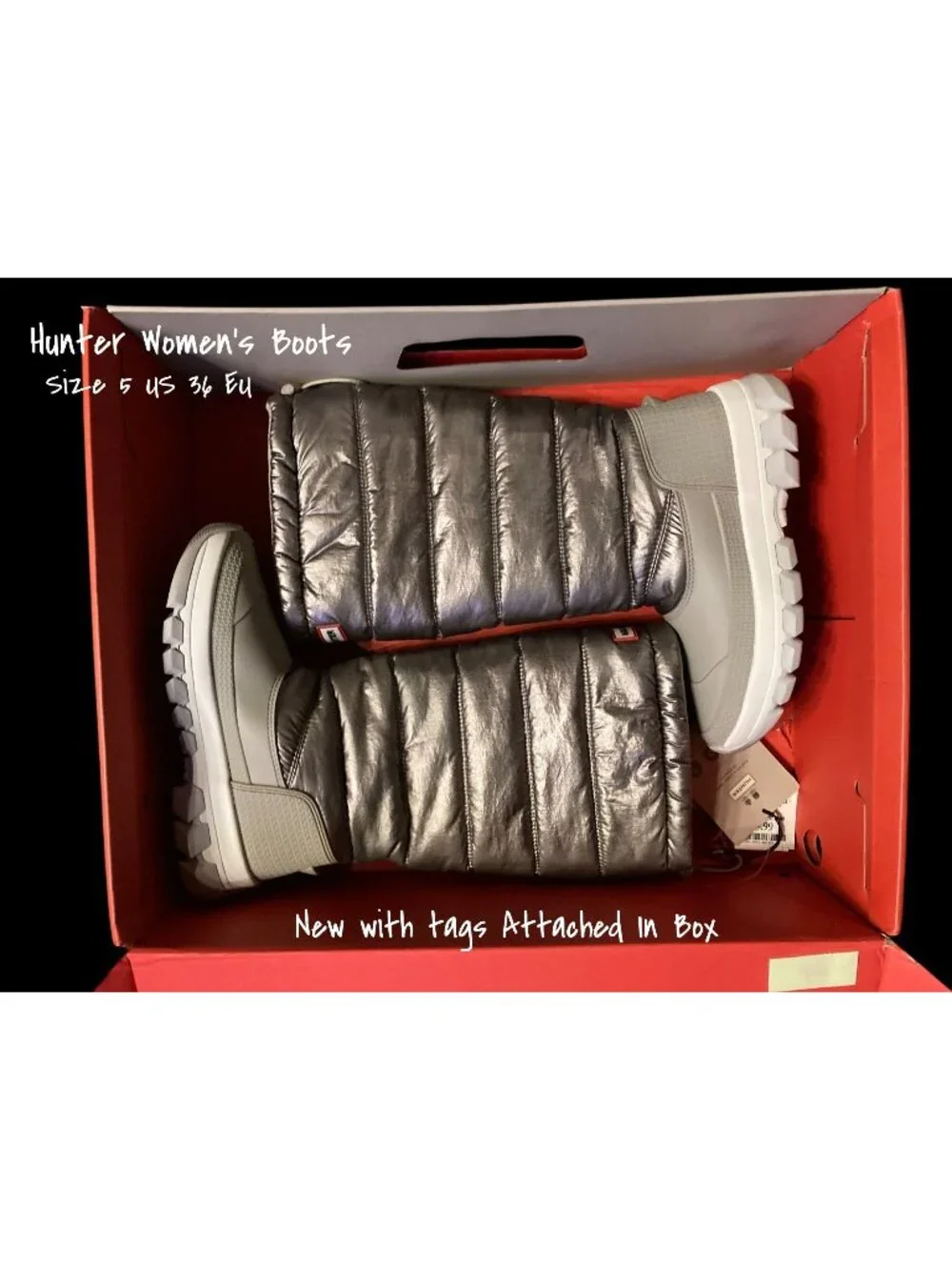 Hunter Original Metallic Dark Silver Insulated Tall Snow Boots Size 5 US New